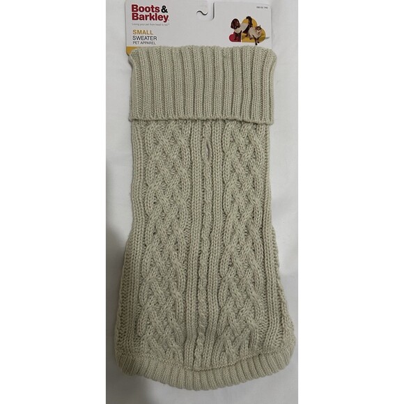 BOOTS & BARKLEY Small Dog Cat Beige Cable Knit Turtleneck Sweater Up to 20 lbs - Picture 1 of 4